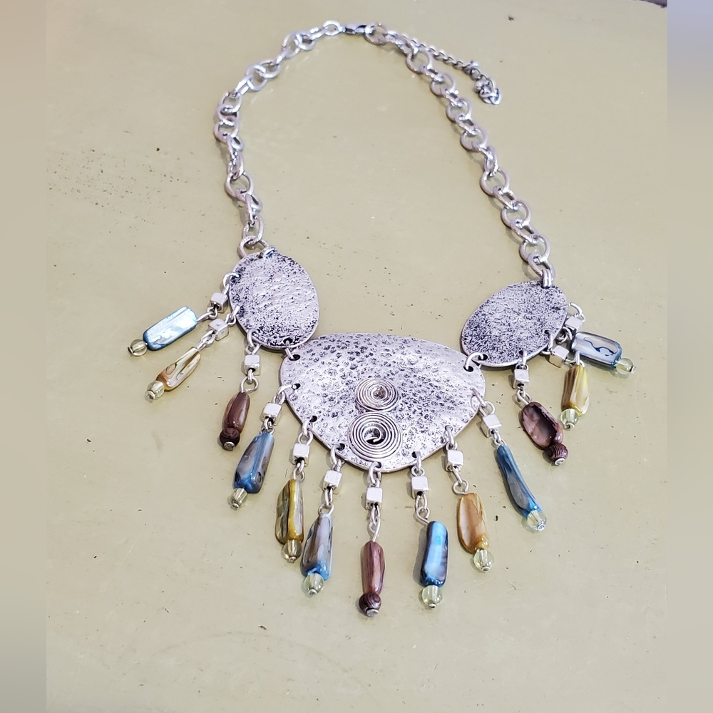 Artsy silver whimsical real natural shell silver dangle necklace statement uniqu - Picture 3 of 14
